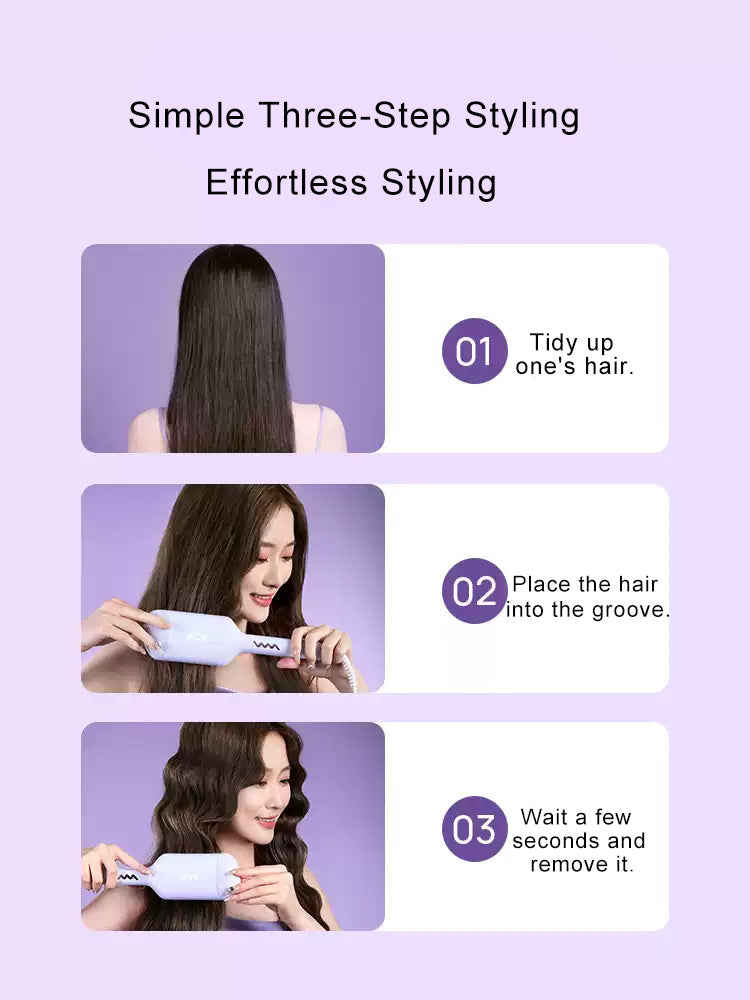 Curling Iron Curler Beach Waver Ionic Deep Wave Curler Ceramic Triple Barrel Design Women's Style Burn-Proof Easy to Use Purple