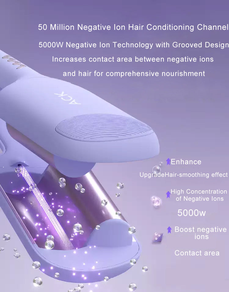 Curling Iron Curler Beach Waver Ionic Deep Wave Curler Ceramic Triple Barrel Design Women's Style Burn-Proof Easy to Use Purple