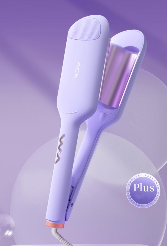 Curling Iron Curler Beach Waver Ionic Deep Wave Curler Ceramic Triple Barrel Design Women's Style Burn-Proof Easy to Use Purple