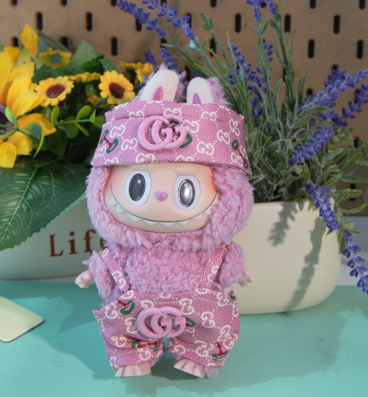 Pink two-piece labubu 17cm plush doll costume set