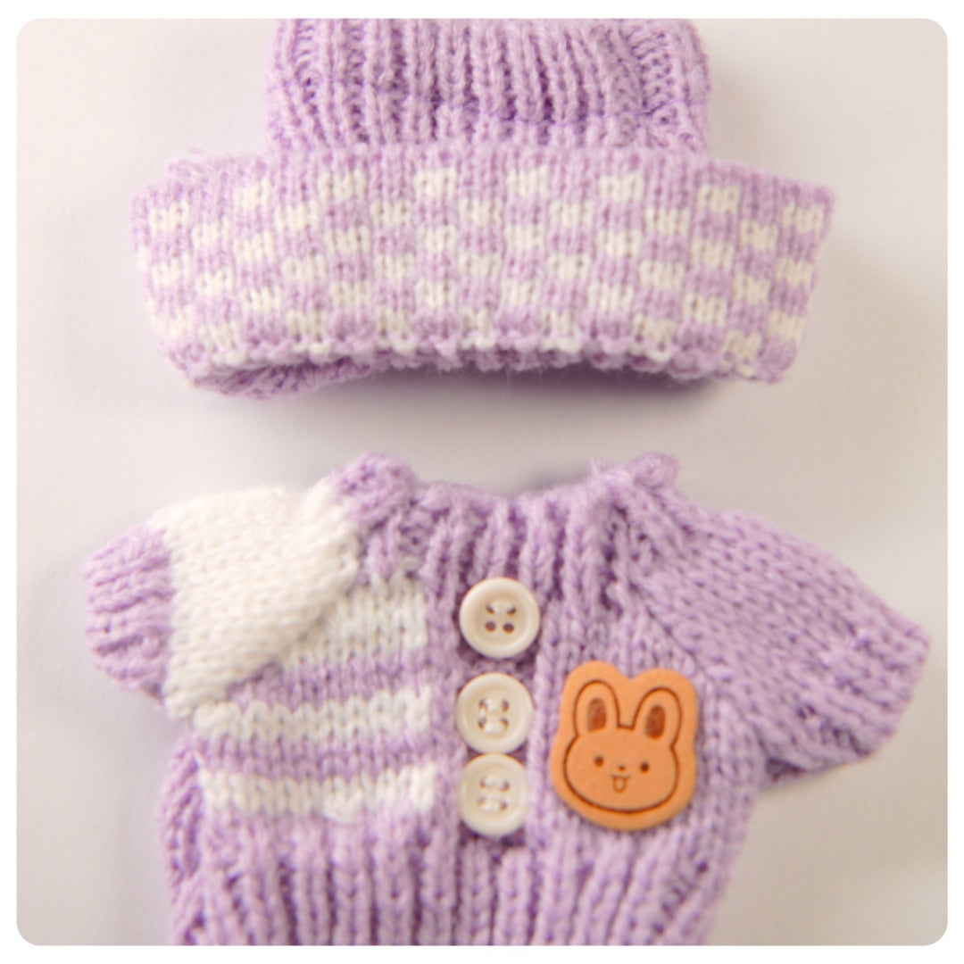 Purple Knit Two Piece Set labubu 17cm Plush Doll Knit Two Piece Costume
