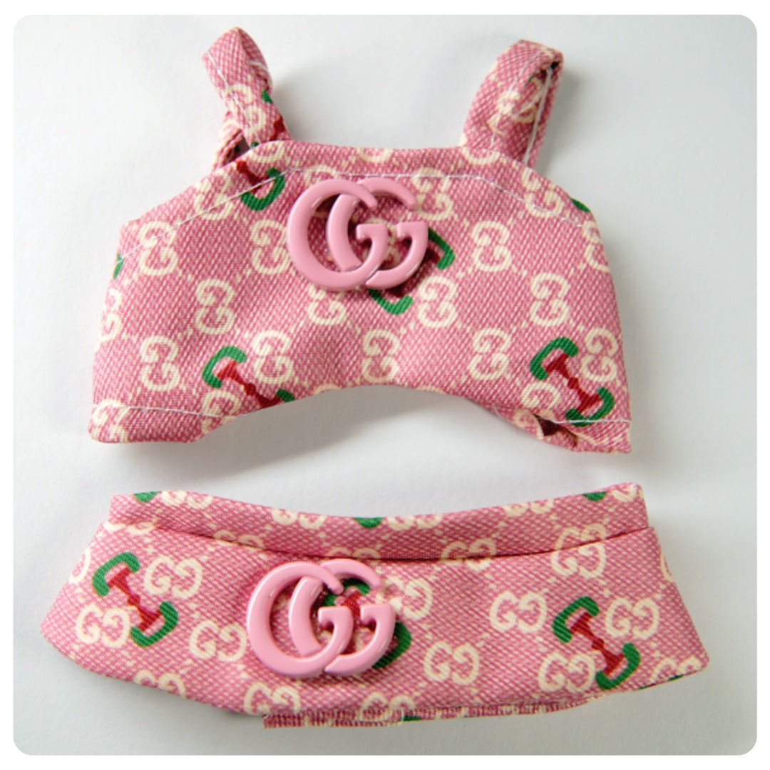 Pink two-piece labubu 17cm plush doll costume set