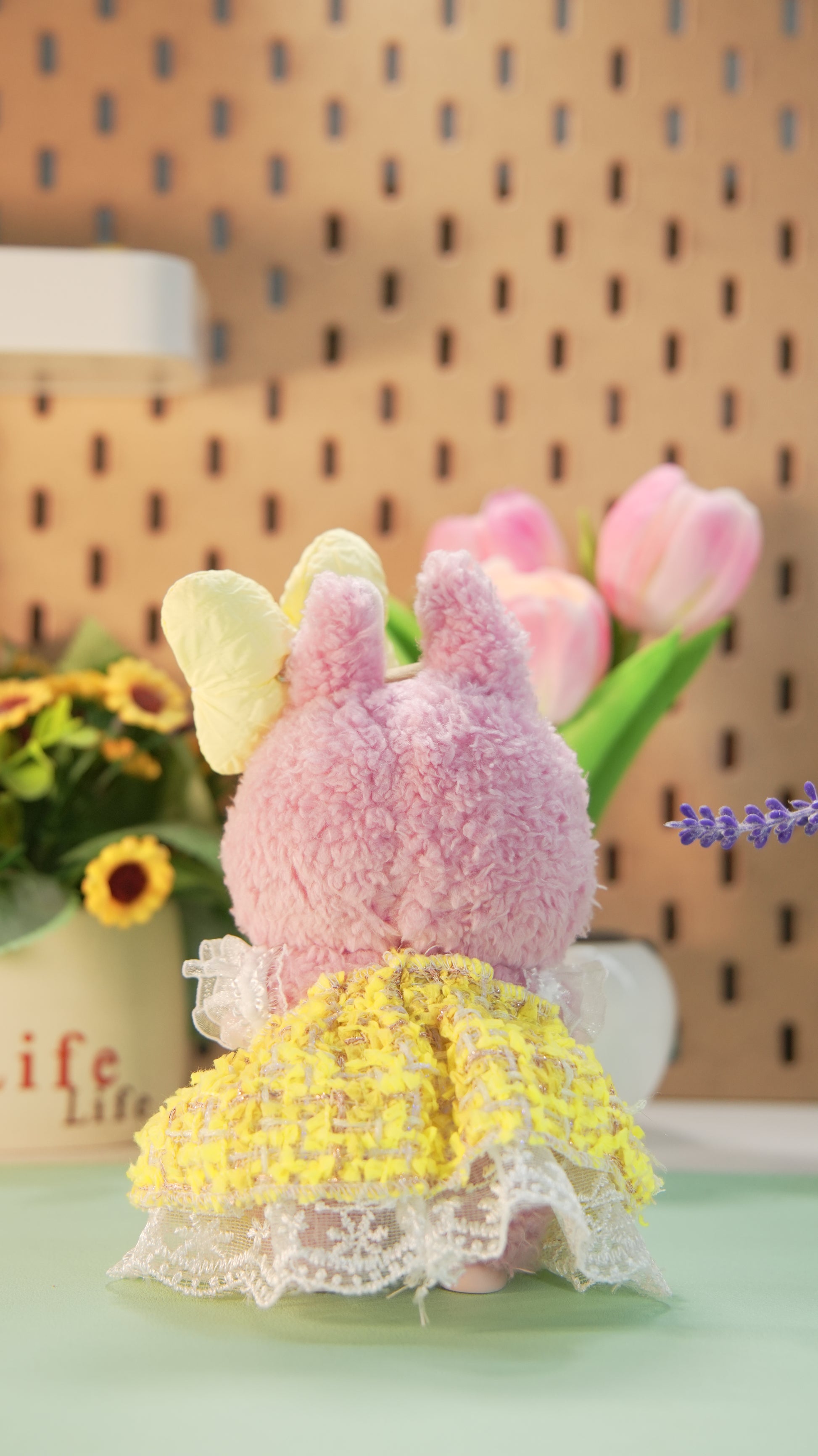 labubu 17 cm Plush Doll Rustic Bow Lace Dress Set