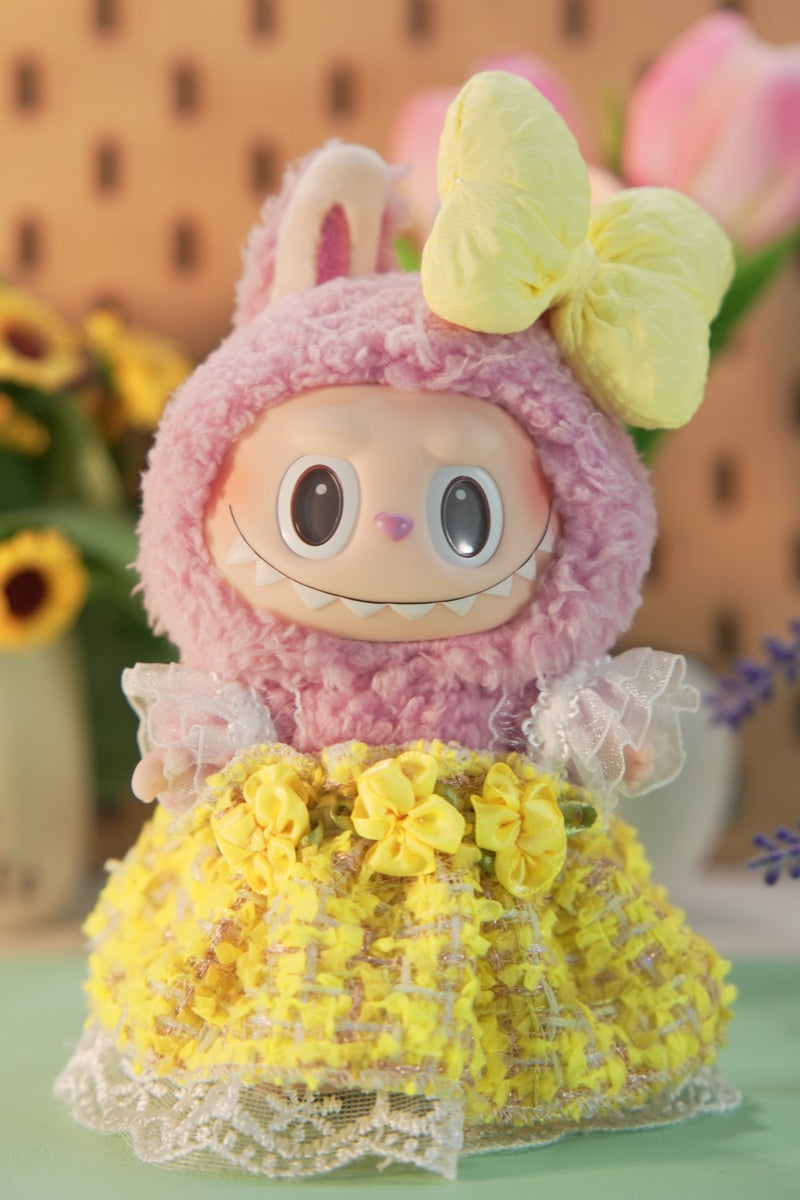 labubu 17 cm Plush Doll Rustic Bow Lace Dress Set