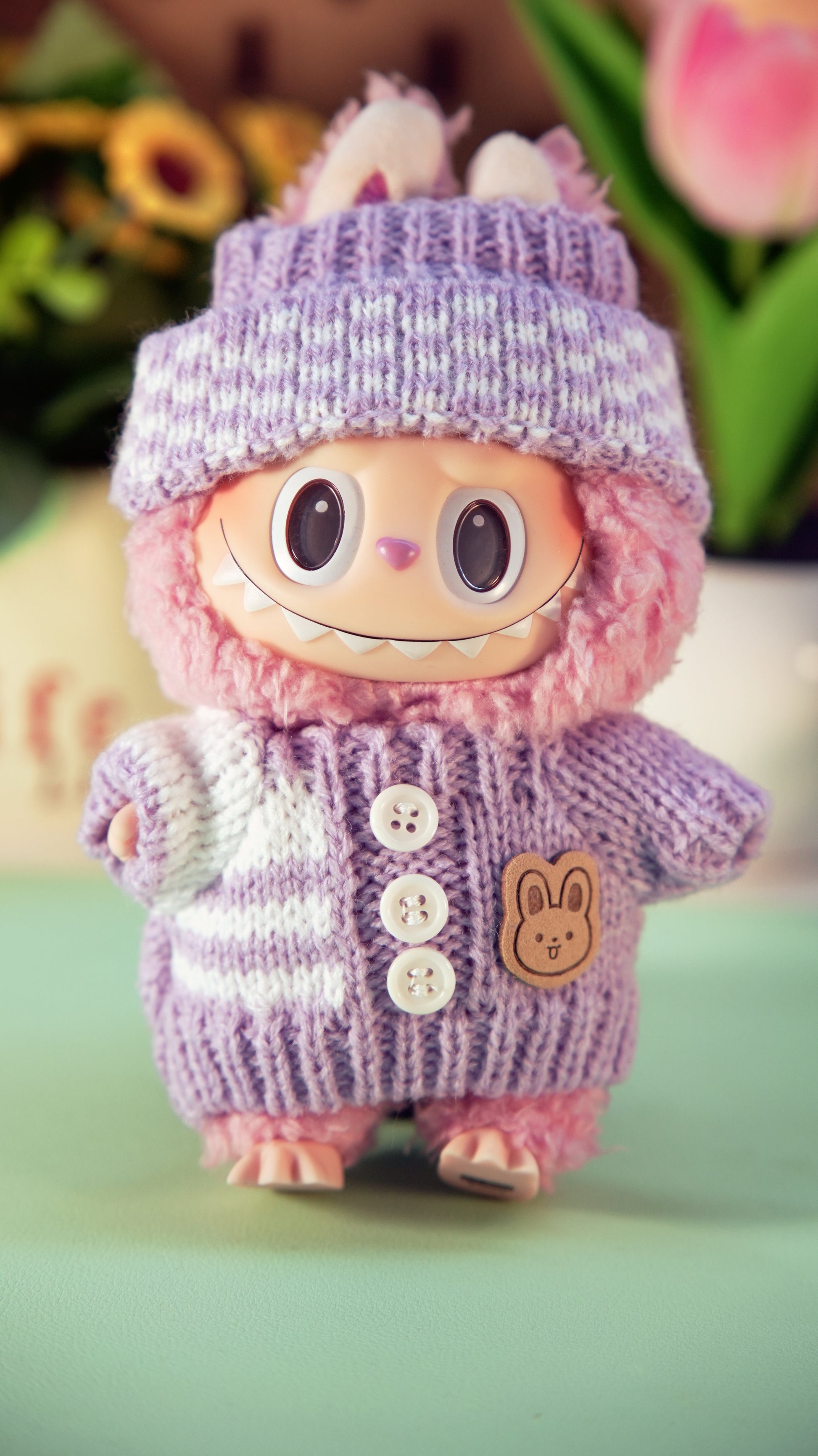 Purple Knit Two Piece Set labubu 17cm Plush Doll Knit Two Piece Costume