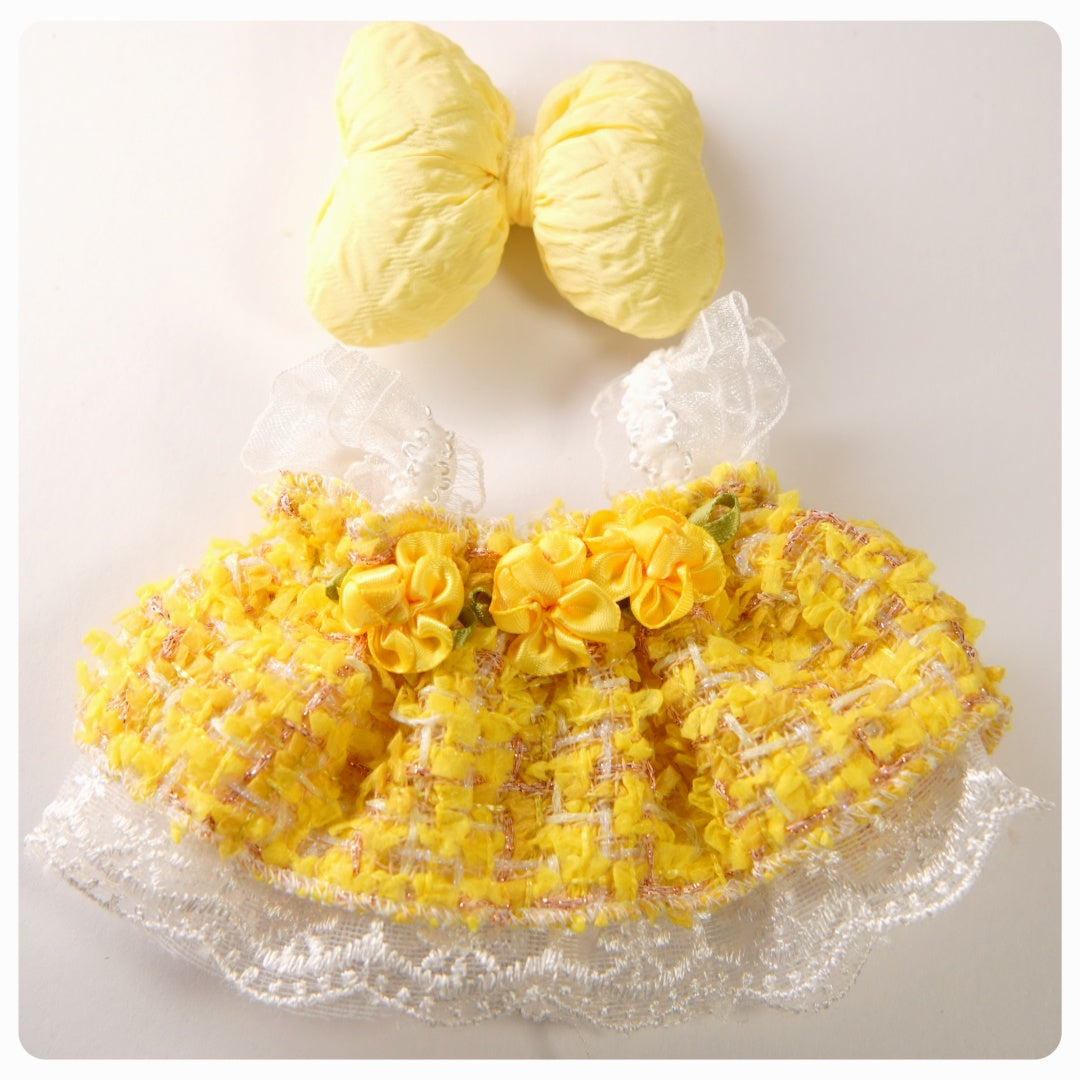labubu 17 cm Plush Doll Rustic Bow Lace Dress Set